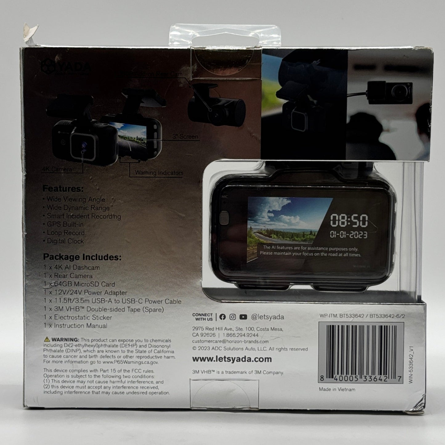 New Yada Roadcam AI Plus 4K AI Dashcam & Rear Cam Set BT533642-6/2