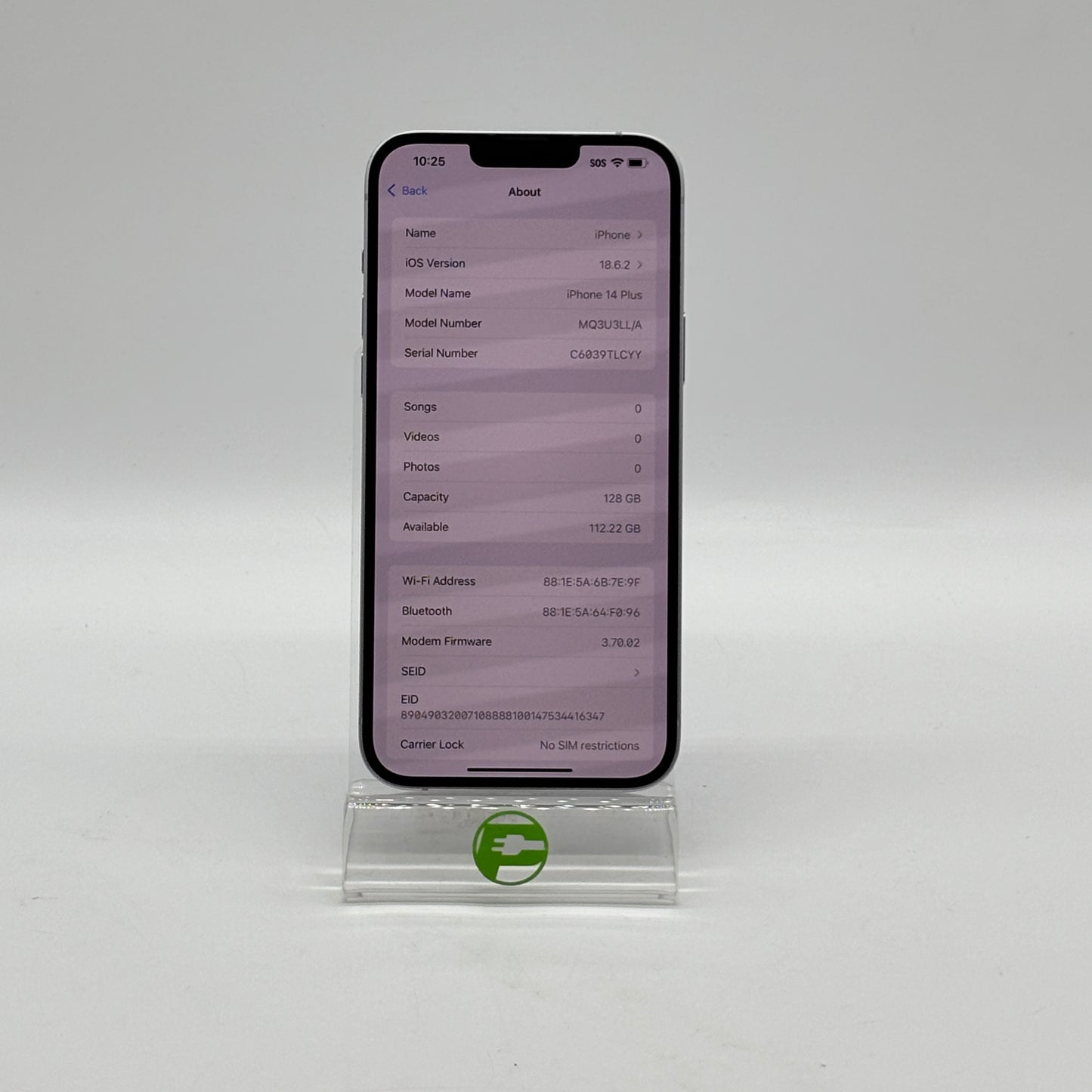 Unlocked Apple iPhone 14 Plus 128GB 18.6.2 Purple MQ3U3LL/A