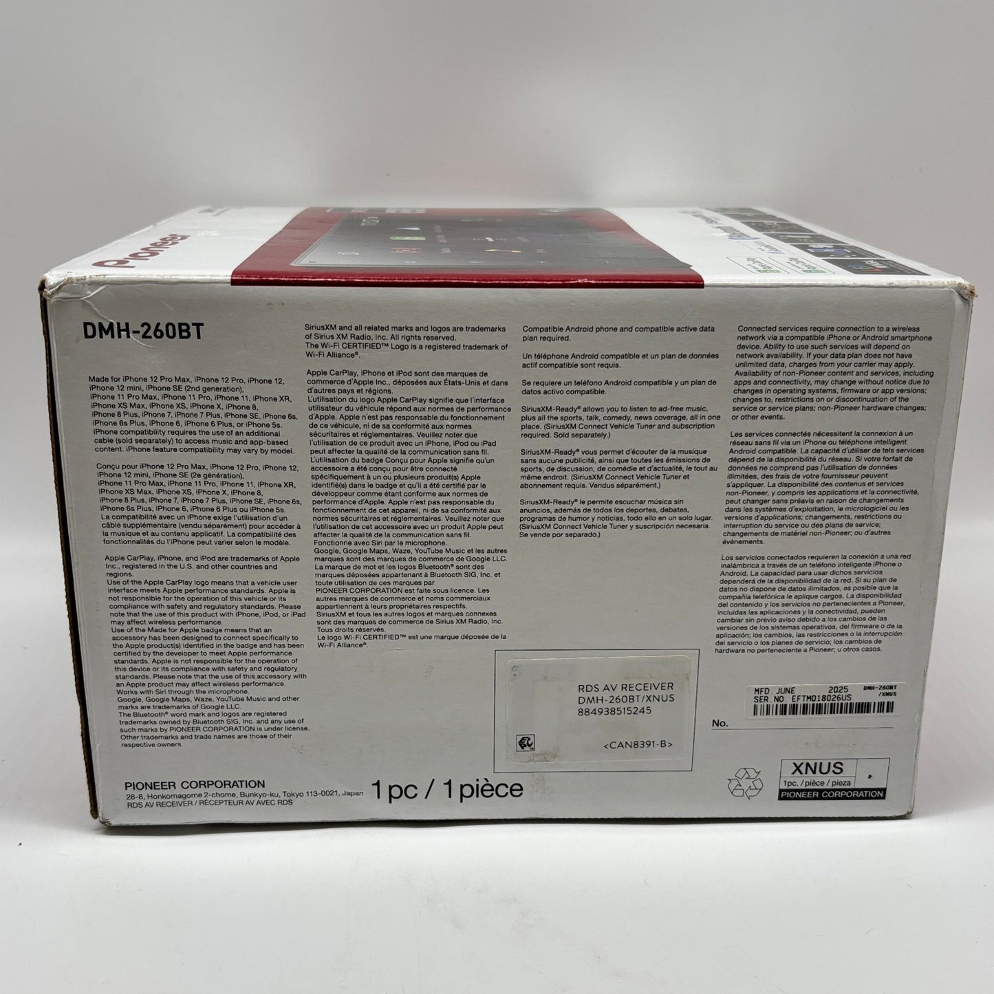 New Pioneer DMH-260BT Wireless RDS AV Receiver