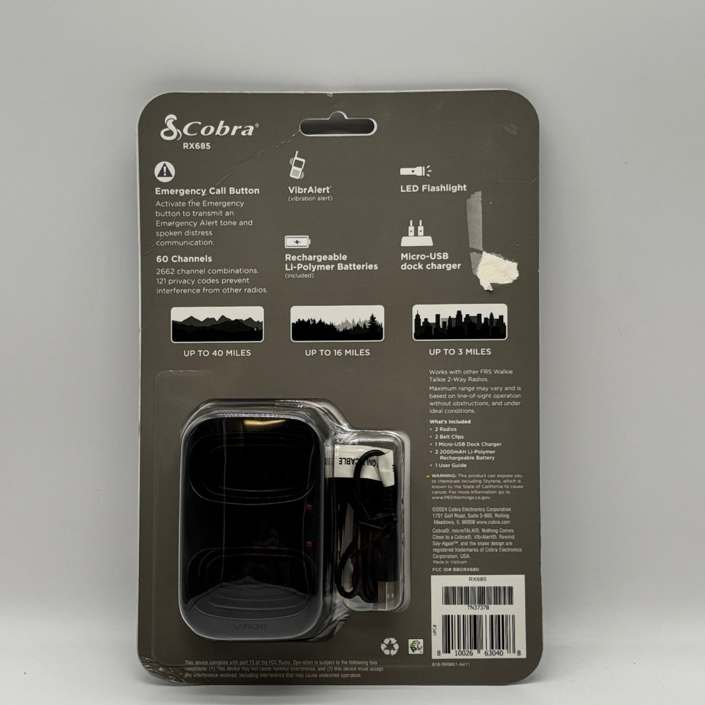 New COBRA RX685 Walkie Talkie TN3737B