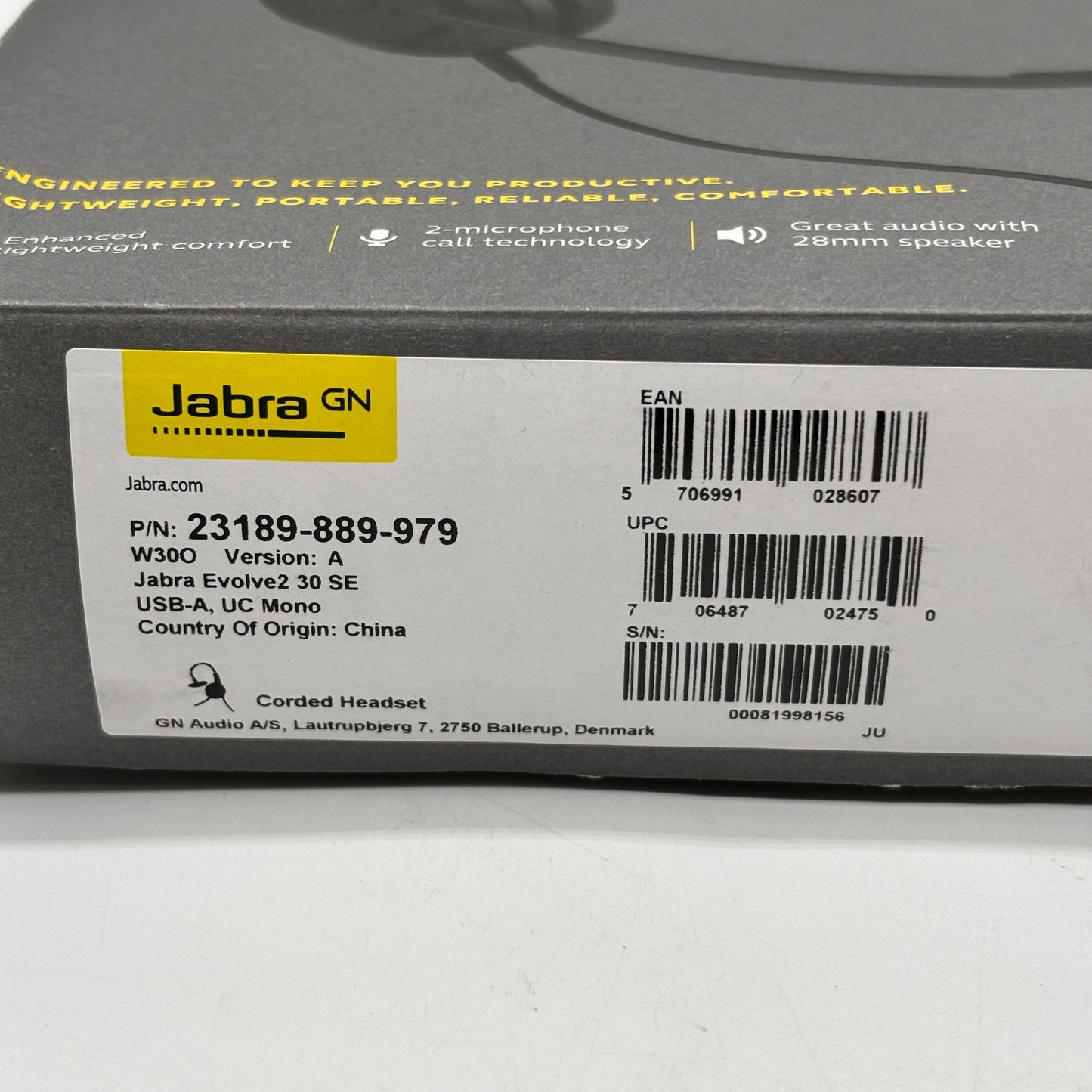 New Jabra Evolve 2 30se Corded Headset Black HSC141