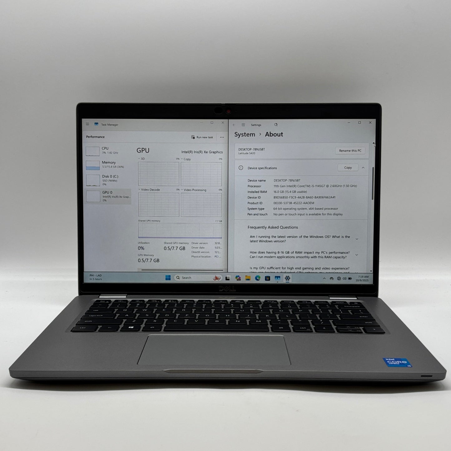 Dell Latitude 5420 14" i5-1145G7 1.5GHz 16GB RAM 256GB SSD