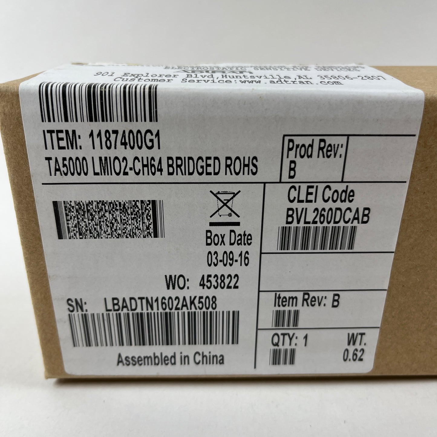 New ADTRAN TA5000 LMIO2-CH64 BRIDGED REAR PANEL 1187400G1
