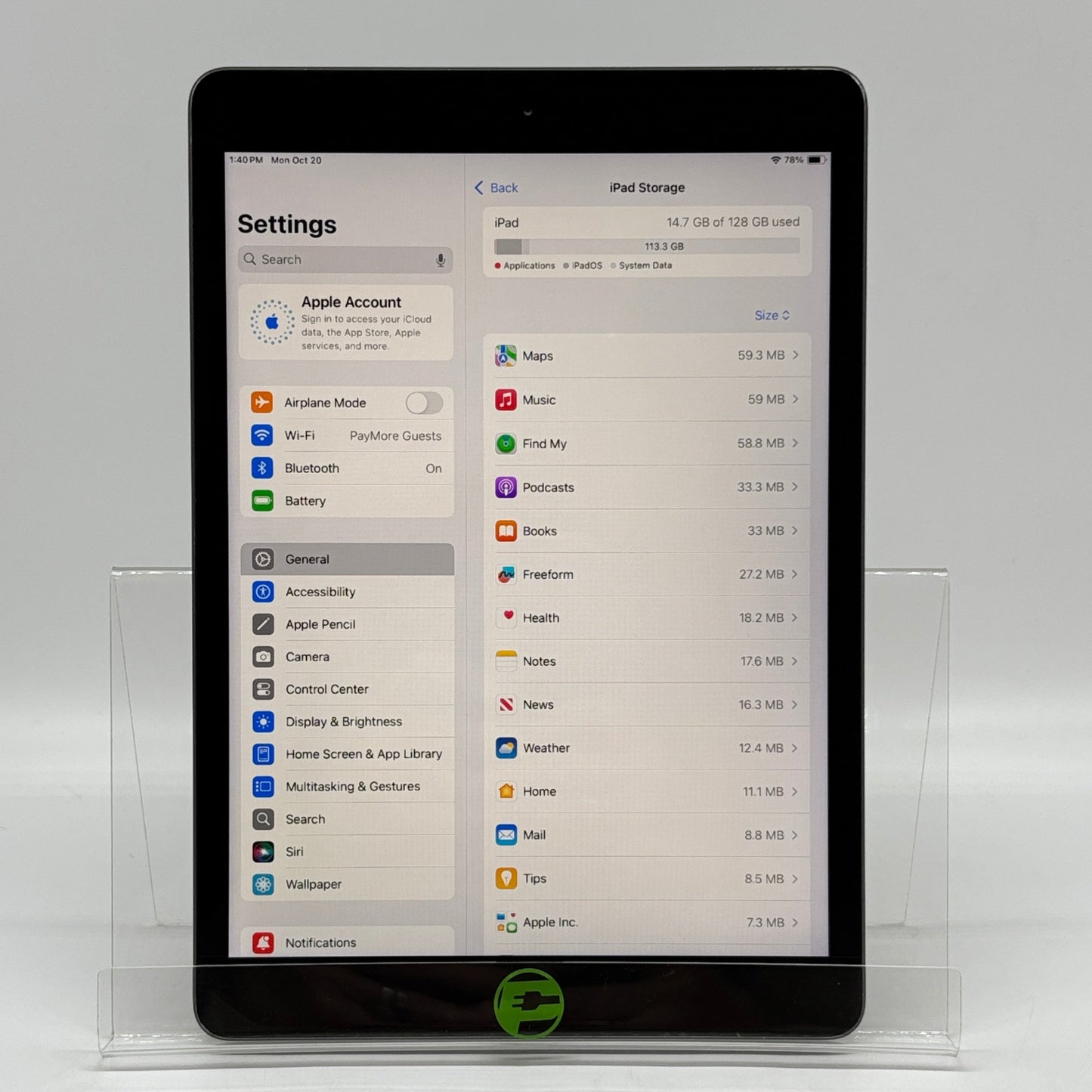 WiFi Only Apple iPad 8th Gen 32GB Space Gray MYLD2LL/A