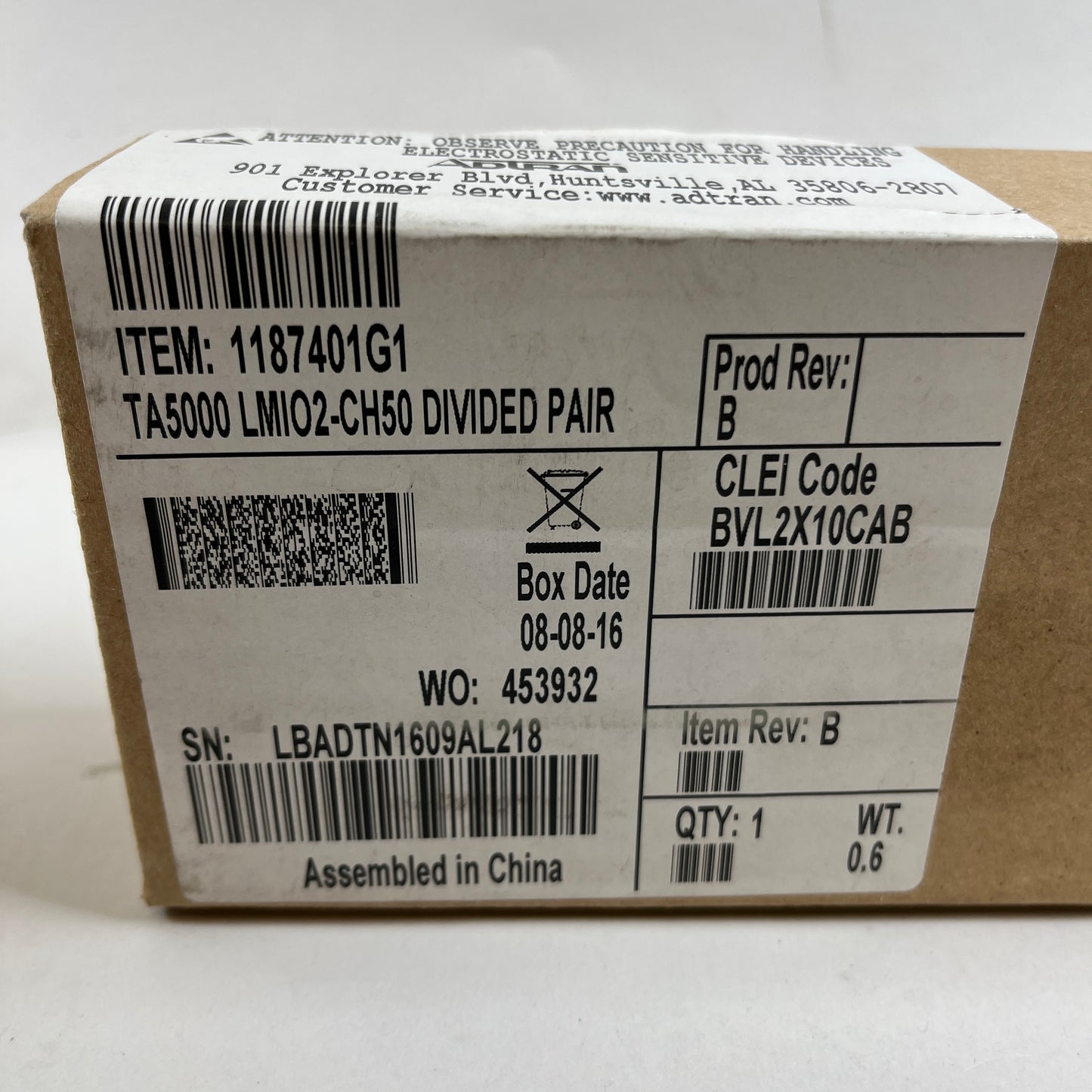 New ADTRAN TA5000 LMIO2-CH64 BRIDGED REAR PANEL 1187400G1
