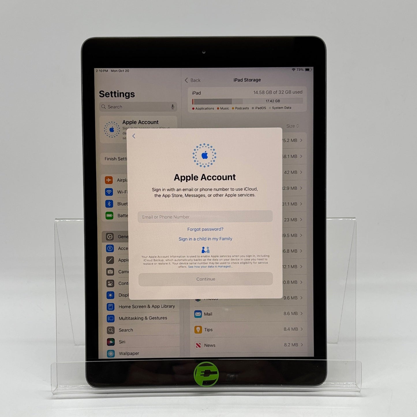 WiFi Only Apple iPad 8th Gen 32GB Space Gray MYL92LL/A