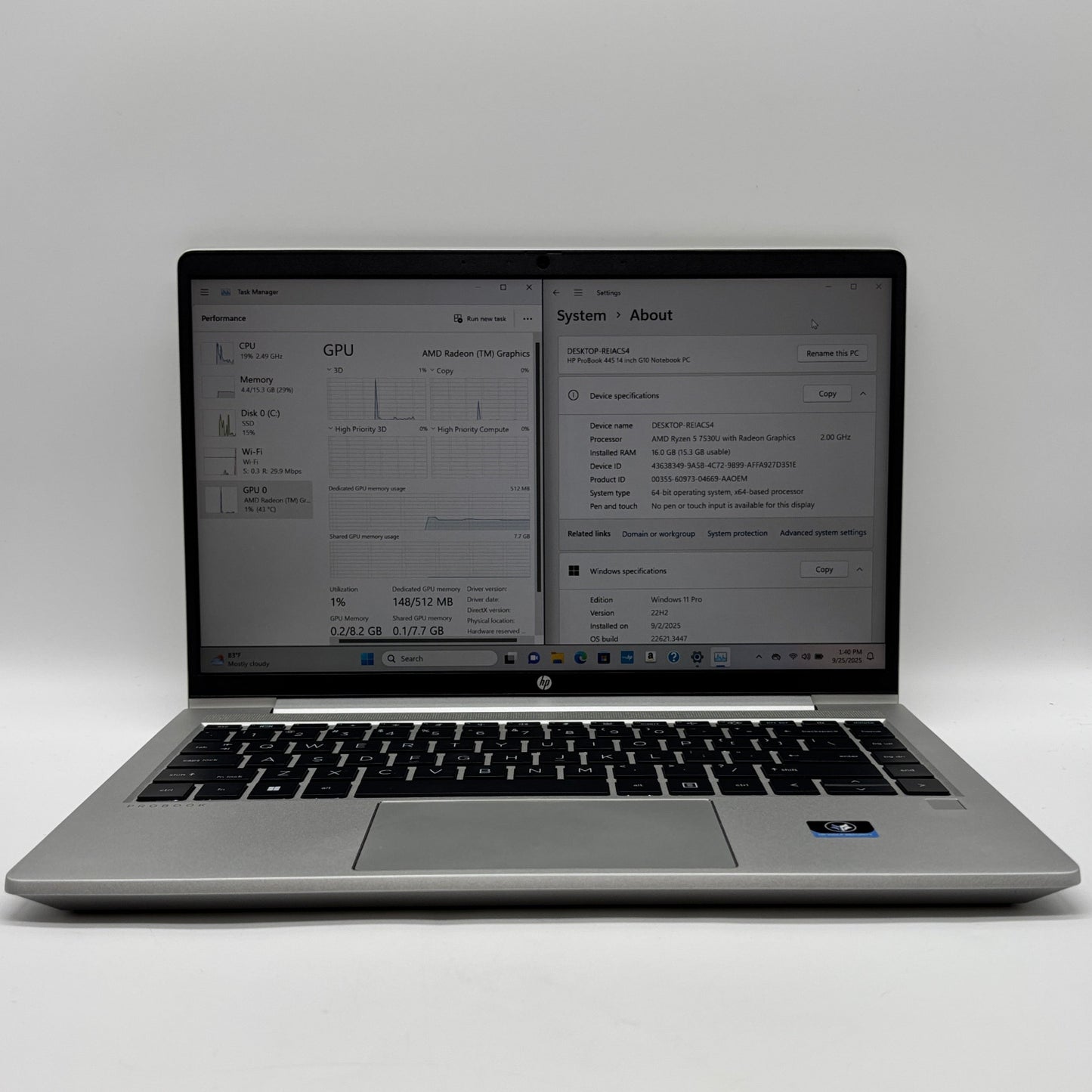 HP ProBook 445 G10 14" Ryzen 5 7530U 2.0GHz 16GB RAM 256GB SSD