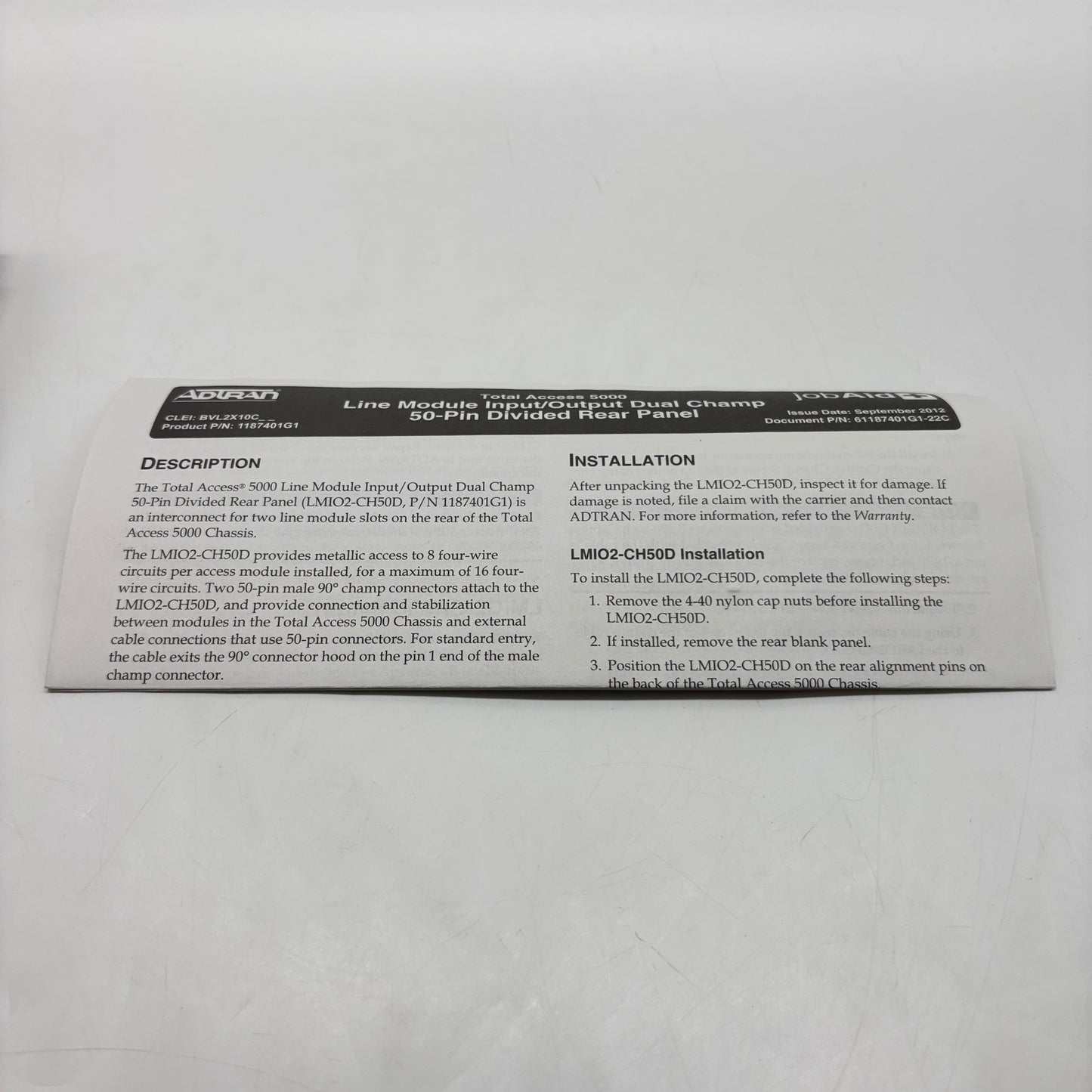 New ADTRAN TA5000 LMIO2-CH50 Divided Pair 1187401G1