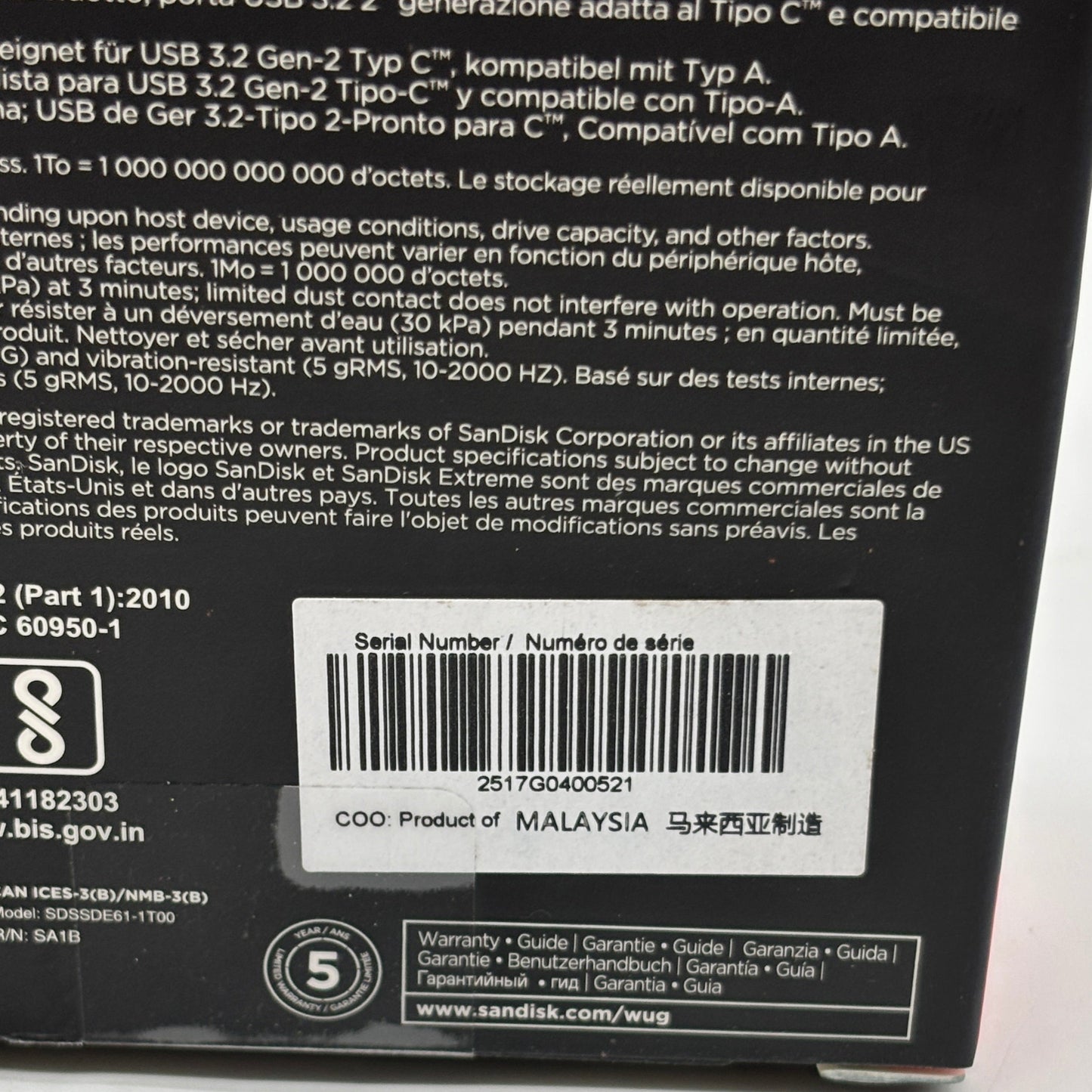 New SanDisk Extreme 1TB Portable SSD SDSSDE61-1T00-G25
