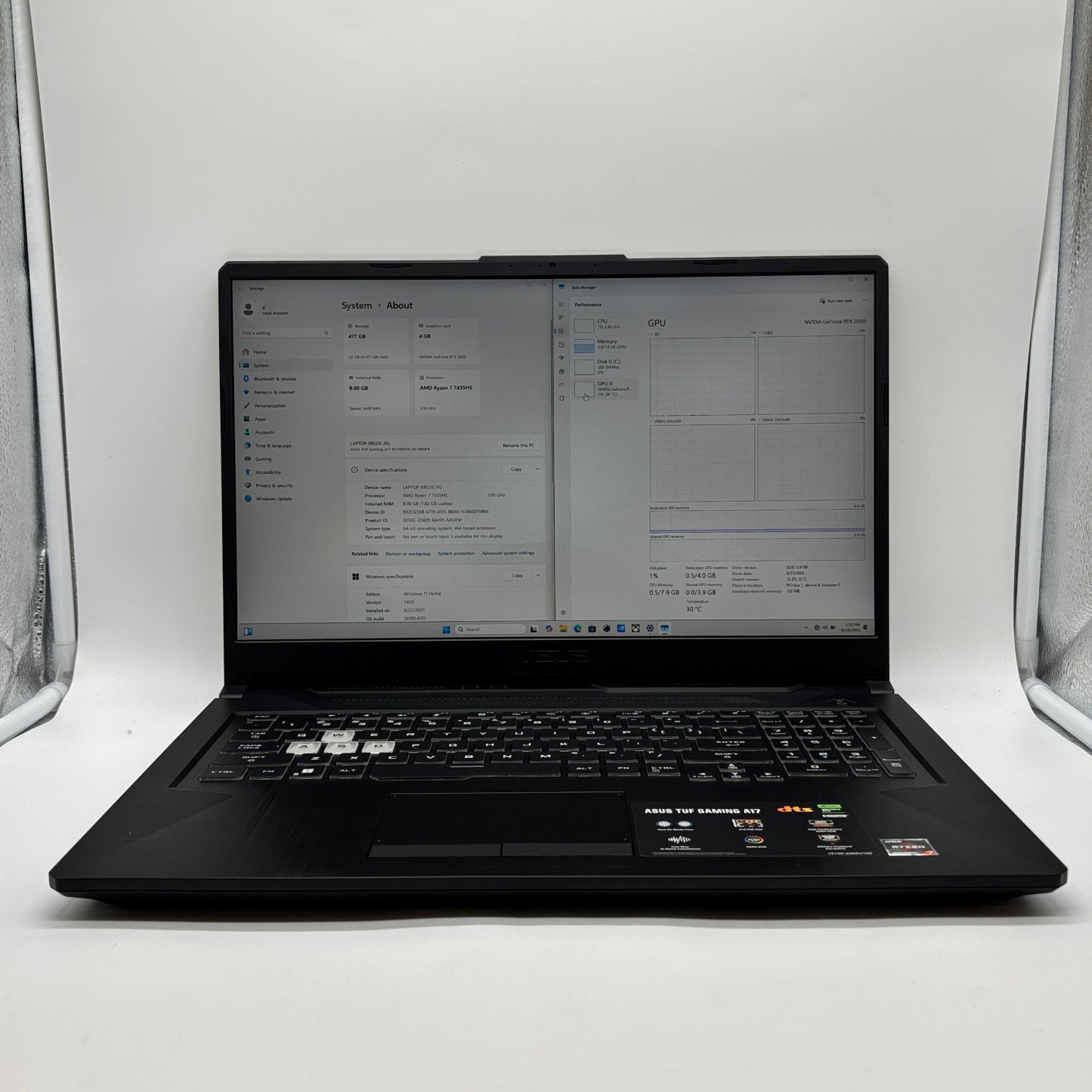 ASUS TUF Gaming A17 FA706N 17.3" Ryzen 7 8GB RAM 512GB SSD GeForce RTX 2050