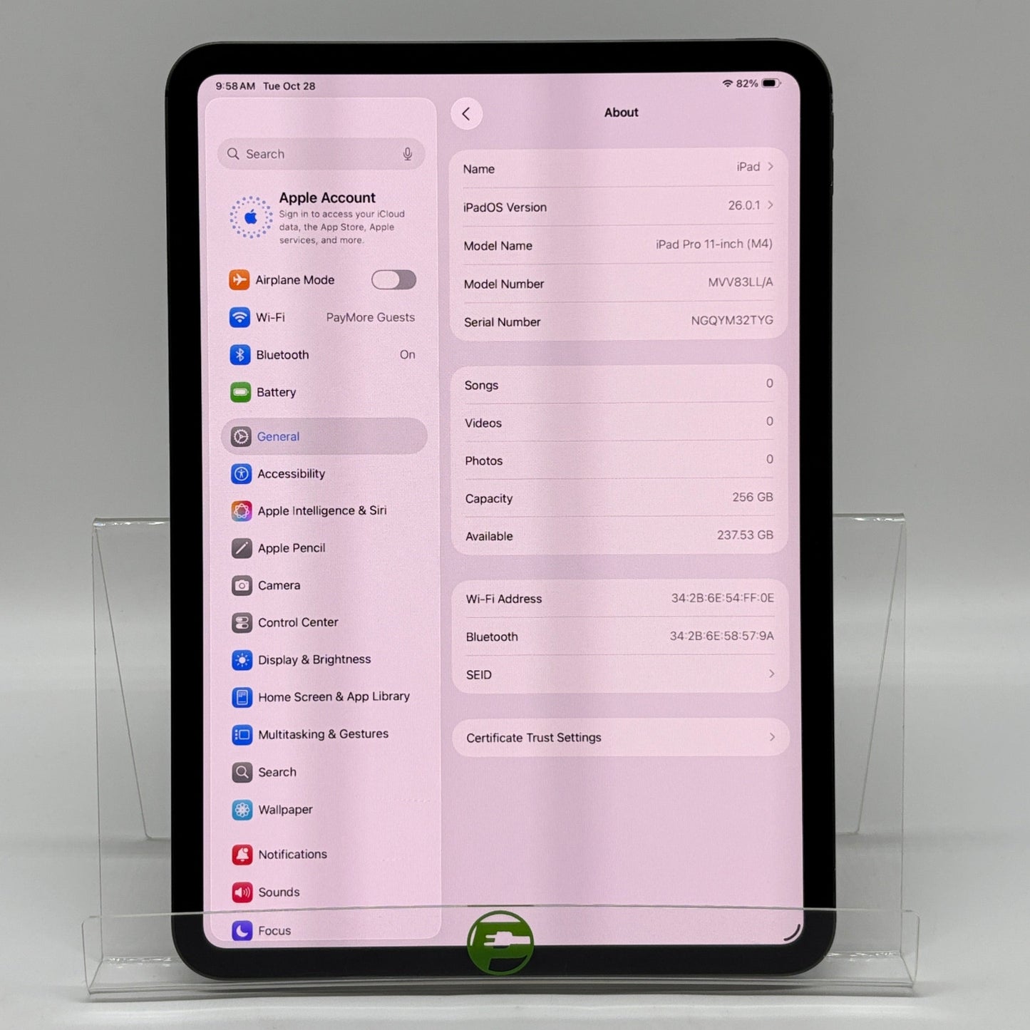 WiFi Only Apple iPad Pro 11" M4 256GB Space Black MVV83LL/A