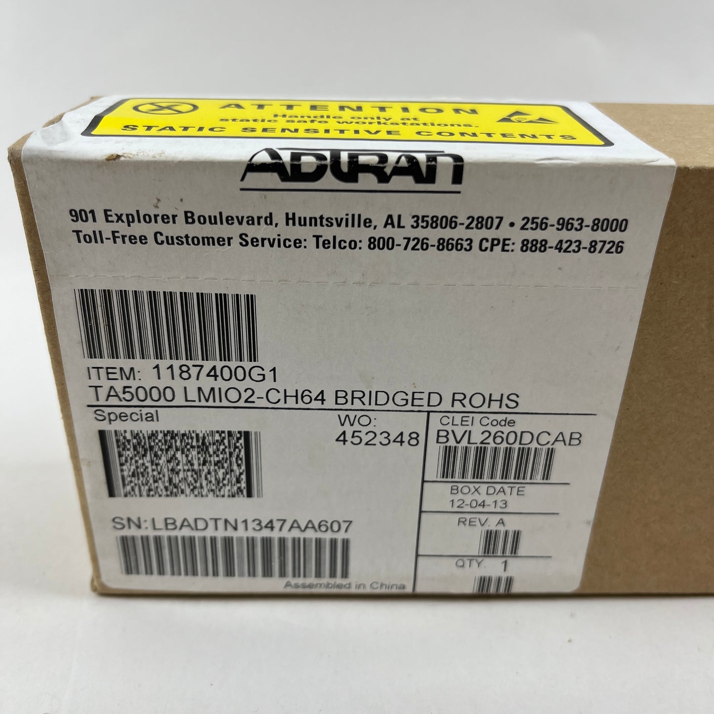 New ADTRAN TA5000 LMIO2-CH64 BRIDGED REAR PANEL 1187400G1