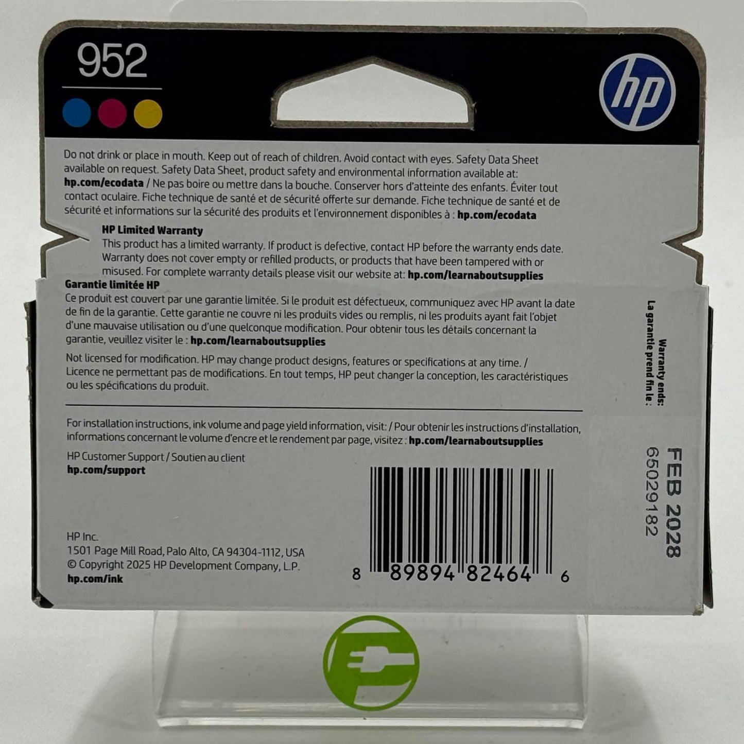 New HP 952 3-pack N9K27AN#140 Yellow, Cyan and Magenta Ink Cartridge