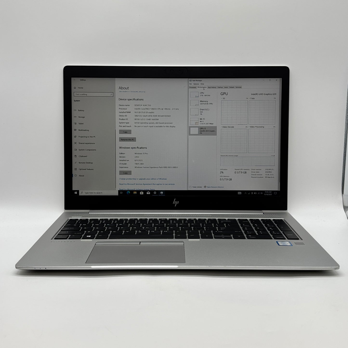 HP EliteBook 850 G6 15.6" i7-8665U 2.1GHz 16GB RAM 256GB SSD