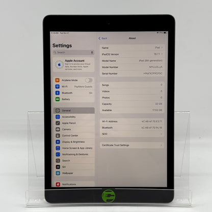 WiFi Only Apple iPad 8th Gen 32GB Space Gray MYLU2LL/A