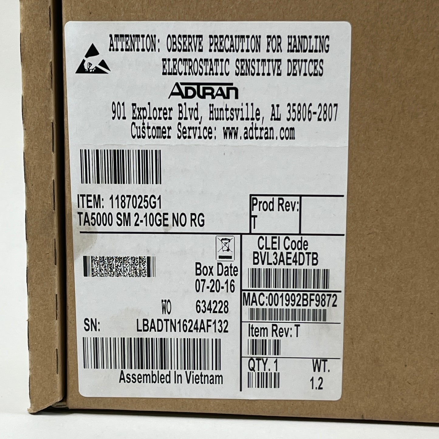 New Adtran TA500 SM 2-10GE NO RG Switch Module 1187025G1