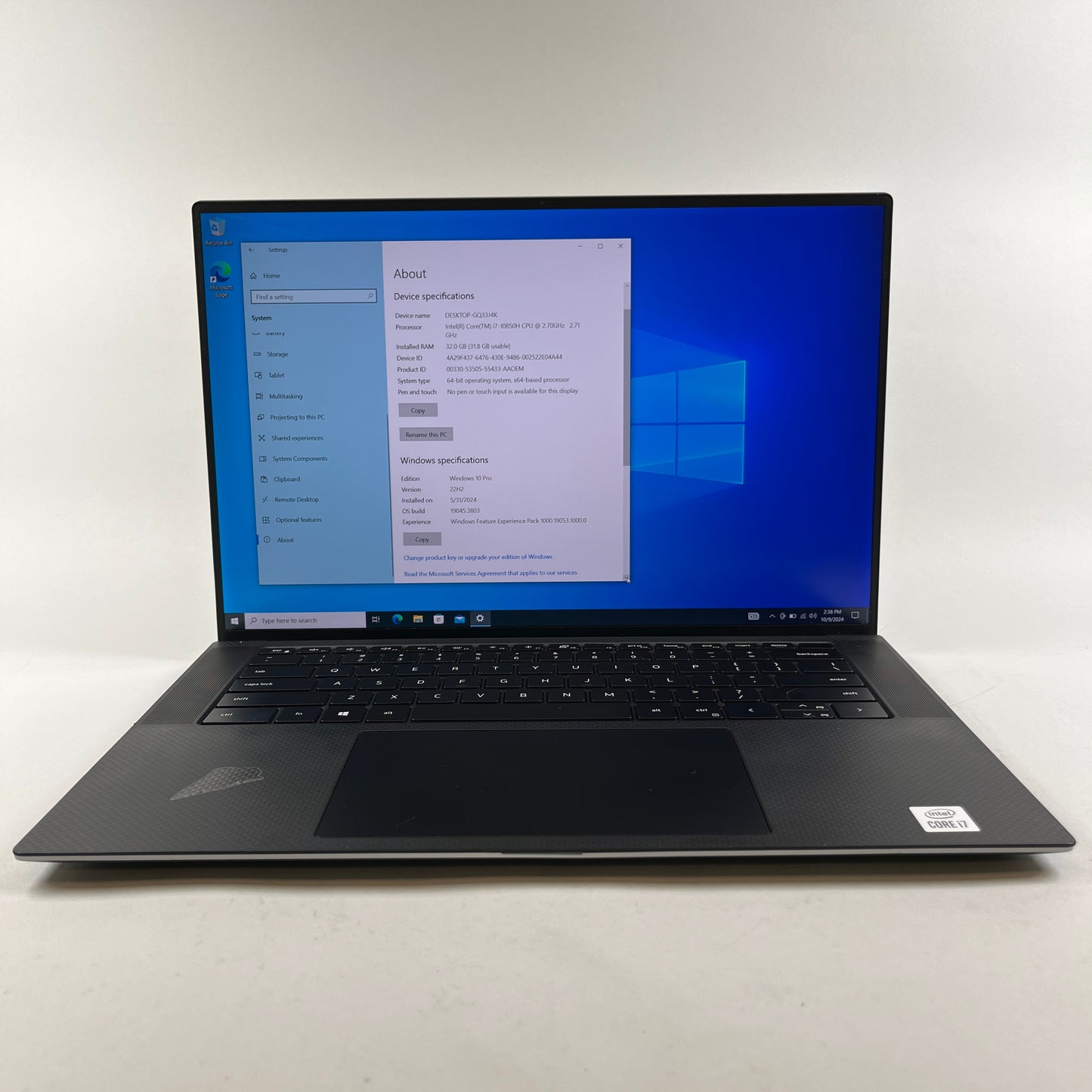 Dell Precision 5550 P91F001 15.6" i7-10850H 2.71GHz 32GB RAM 512GB NVMe SSD NVIDIA Quadro T1000