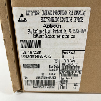 New ADTRAN TA5000 SM 2-10GE NO RG Switch Module 2-10G/2-1 GigE 18702G1