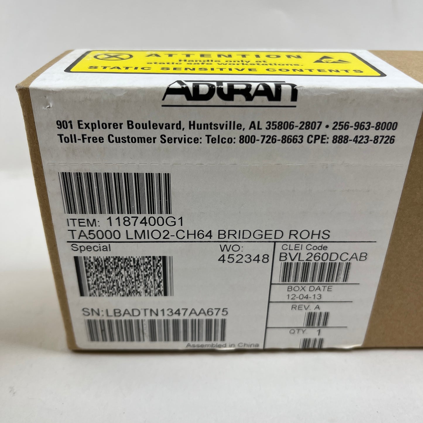 New ADTRAN TA5000 LMIO2-CH64 BRIDGED REAR PANEL  1187400G1