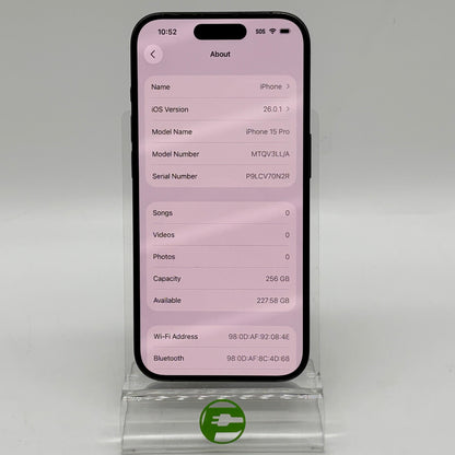 Unlocked Apple iPhone 15 Pro 256GB Blue MTQV3LL/A