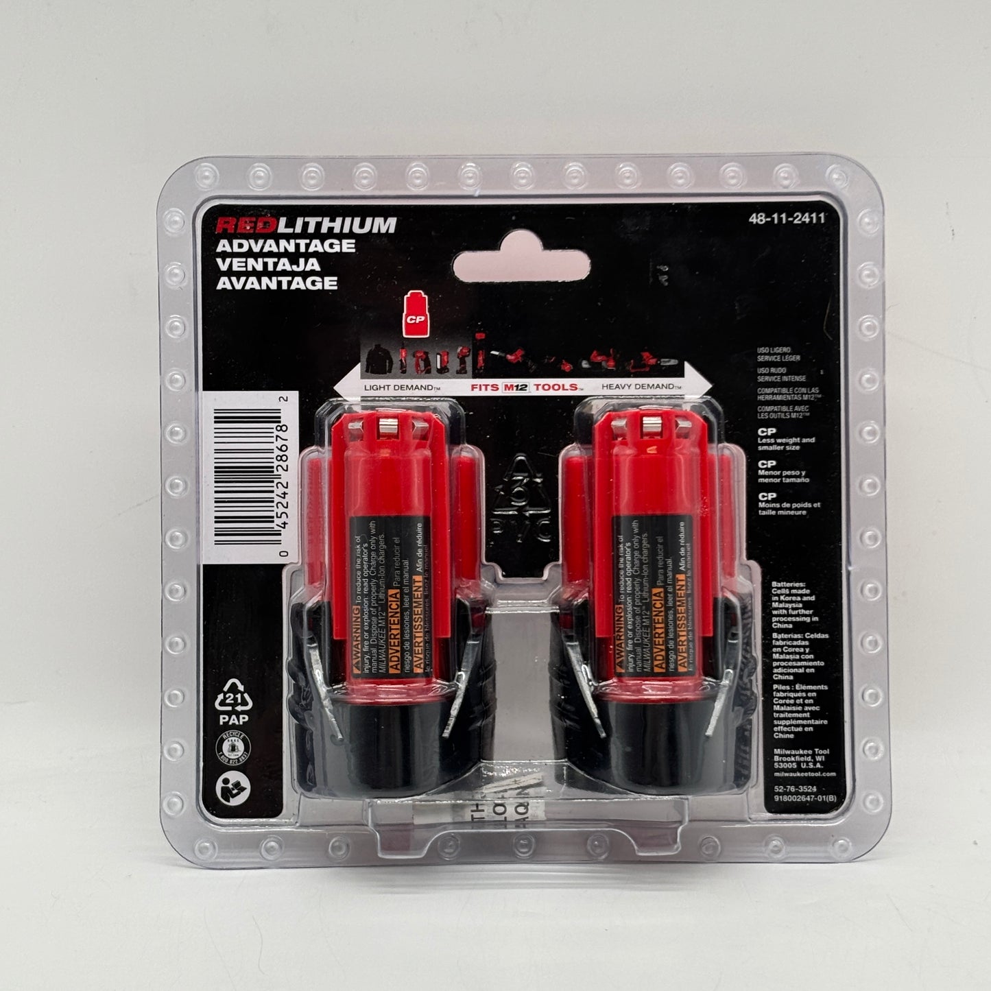 New Milwaukee 48-11-2411 M12 12V M12 CP 2 Pack Battery