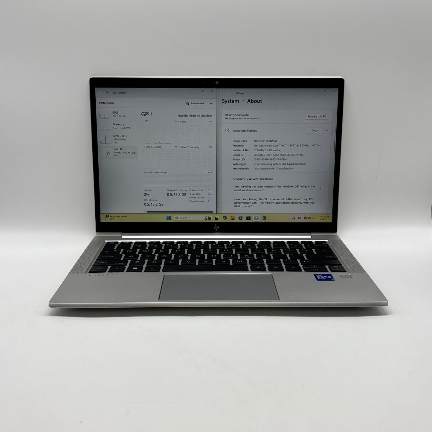 HP Elitebook 830 G8 13.3 i7-1185G7 3.0GHz 16GB RAM 250GB SSD 