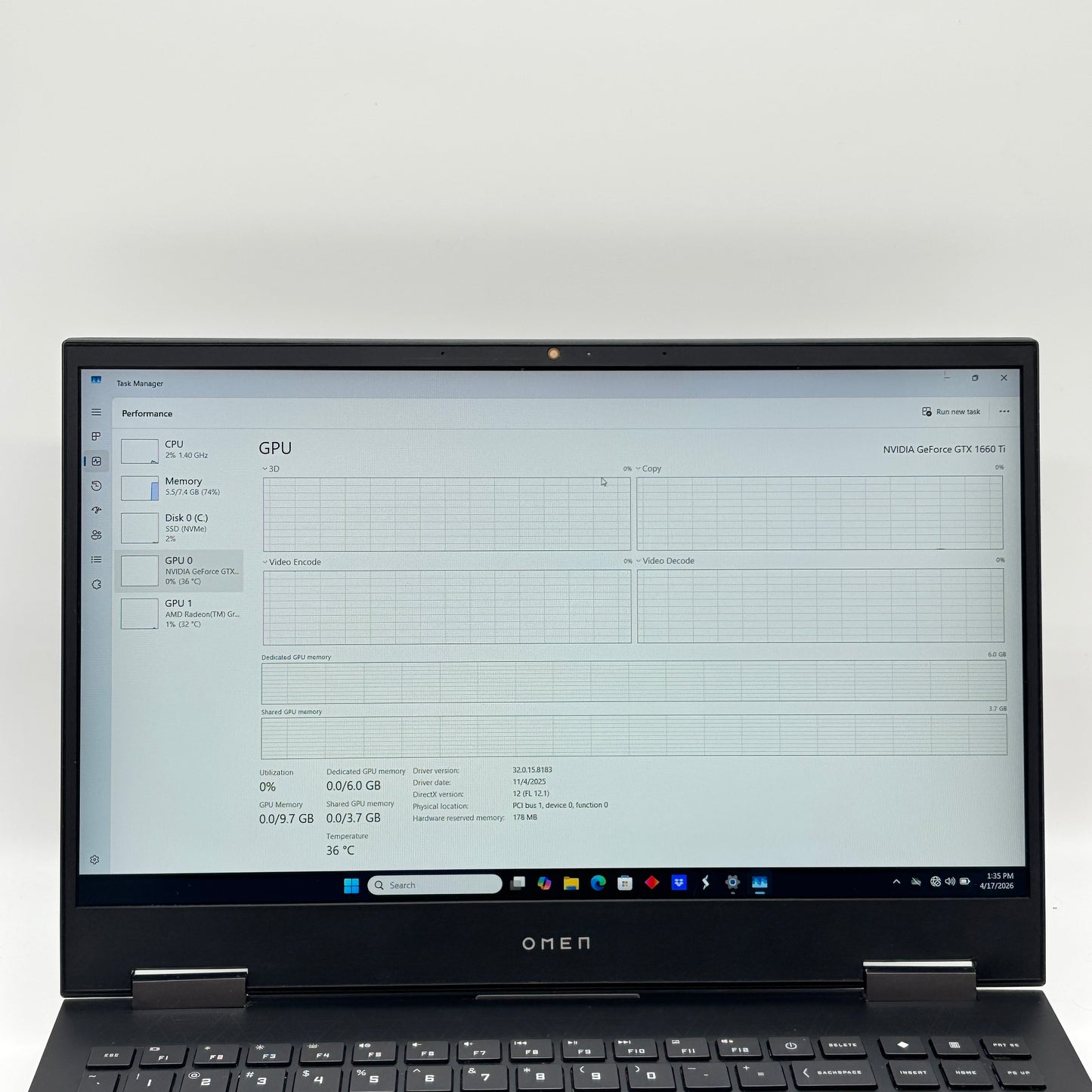 HP Omen 15-en0013dx Ryzen 7 4800H 2.9GHz 8GB RAM 512GB SSD GeForce GTX 1660 Ti