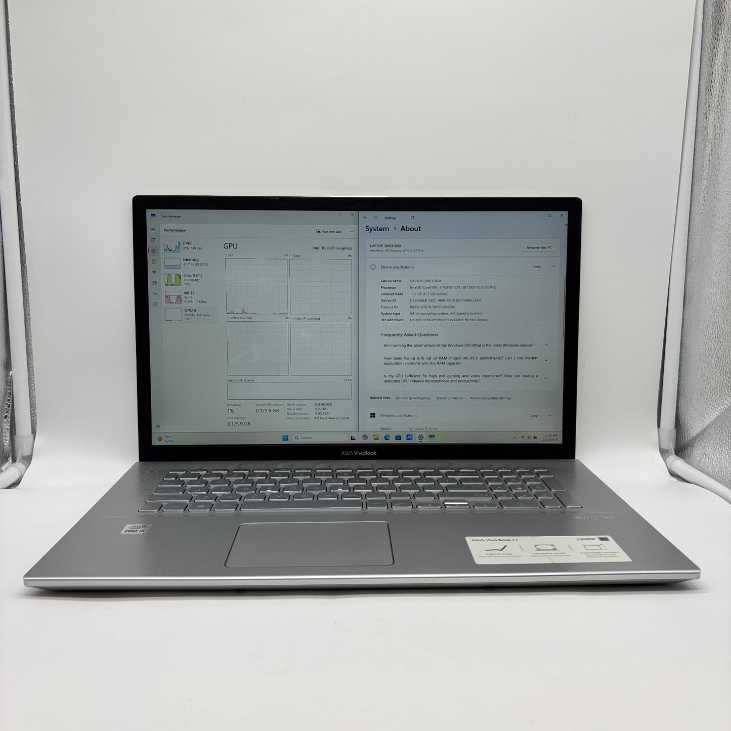 Asus VivoBook 17 X712J 17.3" i5-1035G1 1.1GHz 12GB RAM 1TB SSD