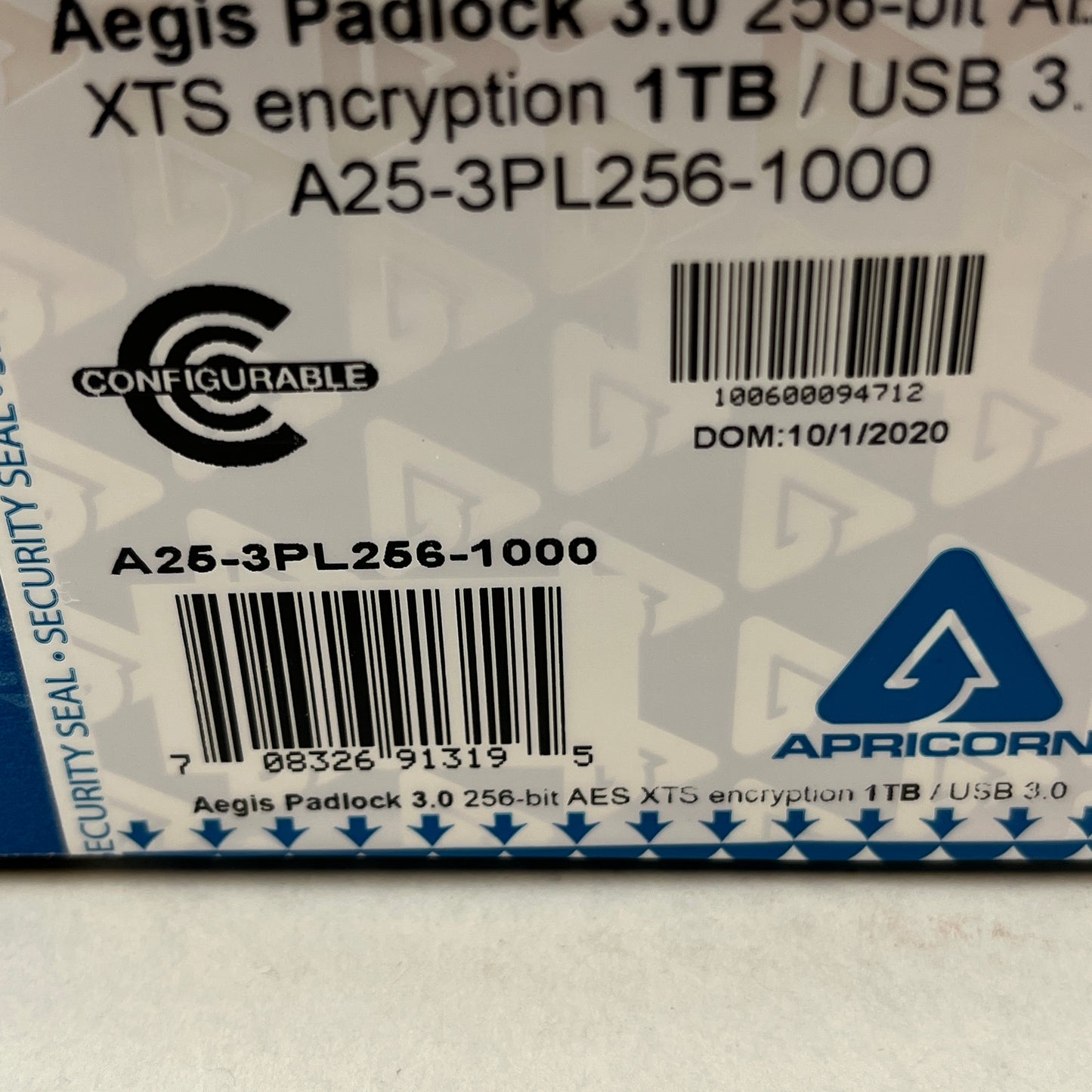 New Apricorn Aegis Padlock 3.0 External Hard Drive A25-3PL256-1000