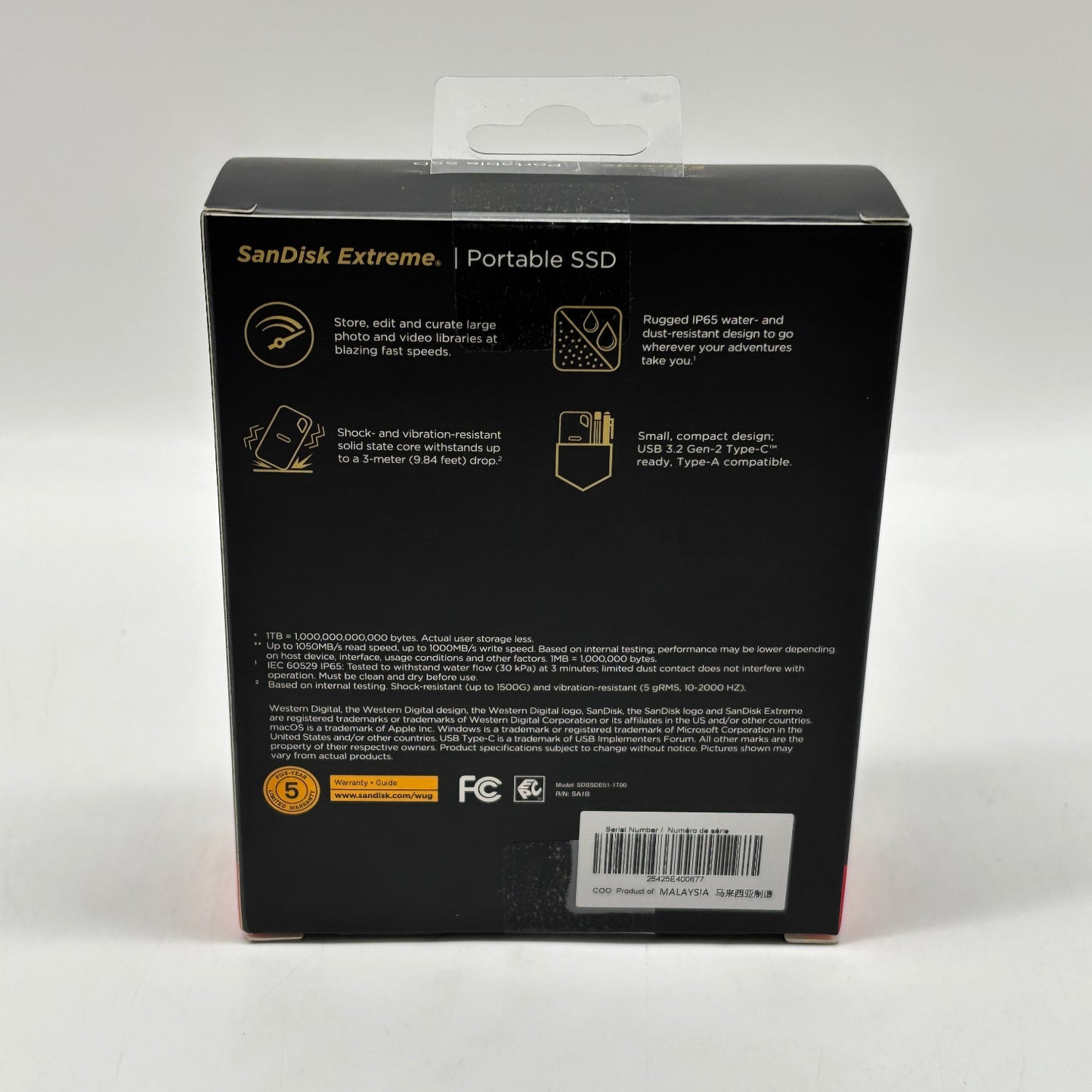 New SanDisk Extreme Portable SSD 1TB SDSSDE51-1TOO-AW25