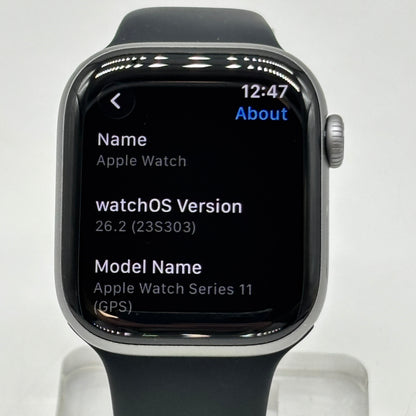 GPS Only Apple Watch Series 11 42MM Silver Aluminum Black Sport Band MEQW4LW/A
