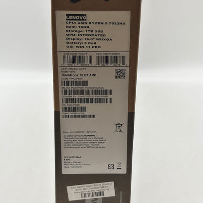 New Lenovo ThinkBook 16 G7 ARP 16" Ryzen 5 7533HS 3.3GHz 16GB RAM 1TB SSD