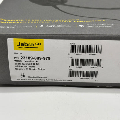 New Jabra Evolve 2 30se Corded Headset Black HSC141