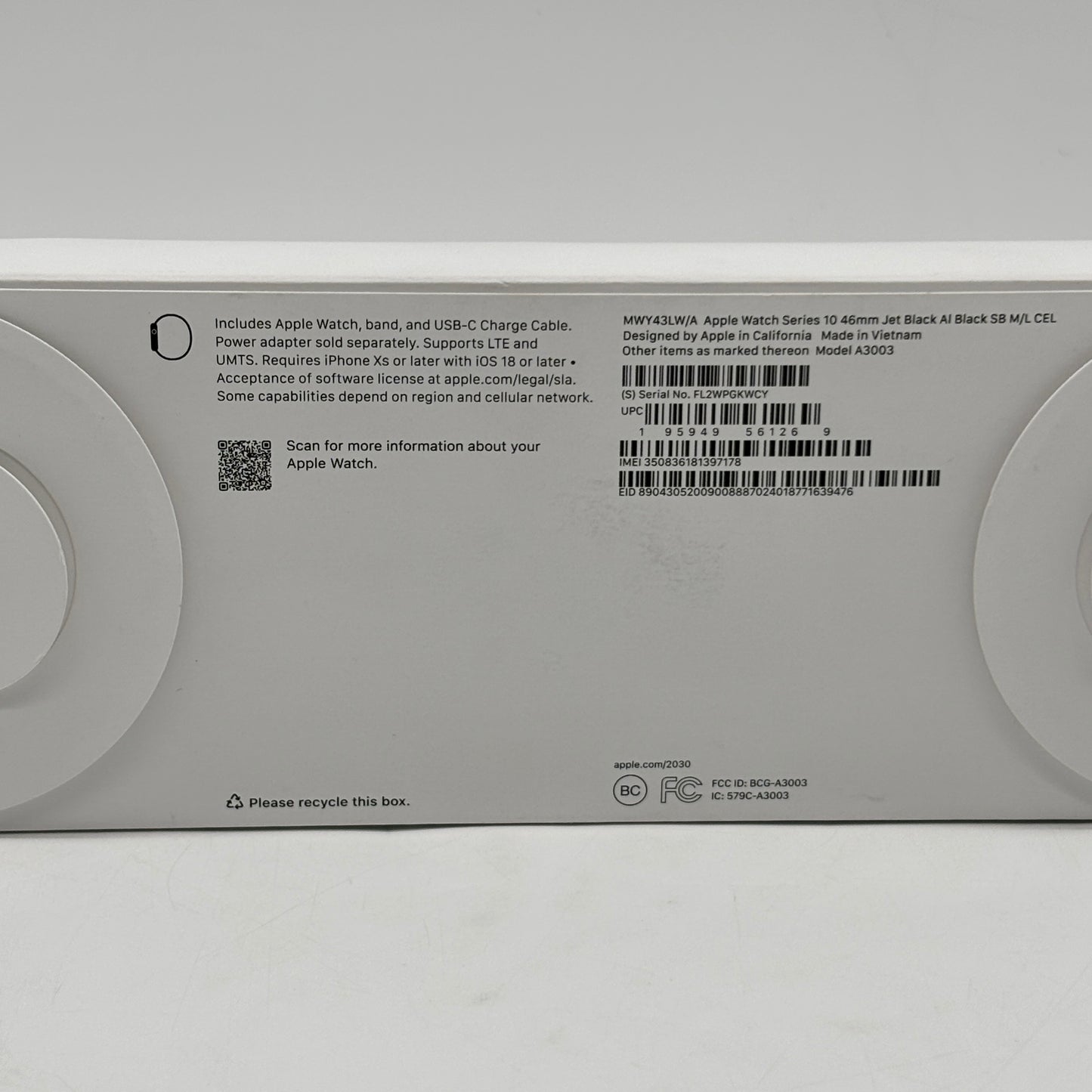 Unlocked Apple Watch Series 10 46MM Black Aluminum Black Sport Band MWY43LW/A