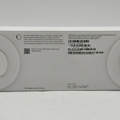 Unlocked Apple Watch Series 10 46MM Black Aluminum Black Sport Band MWY43LW/A