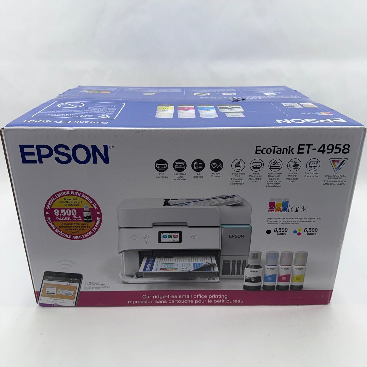 New Epson EcoTank ET-4958 Wireless All-in-One Color Supertank Printer White