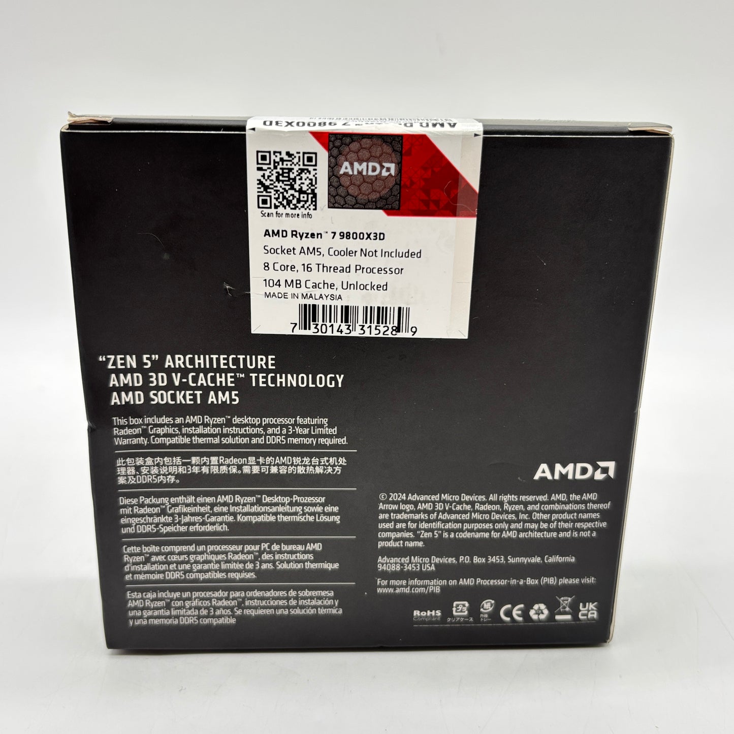 AMD Ryzen 7 9800X3D 5.20GHz 8 Core 100-000001084 16 Thread AM5