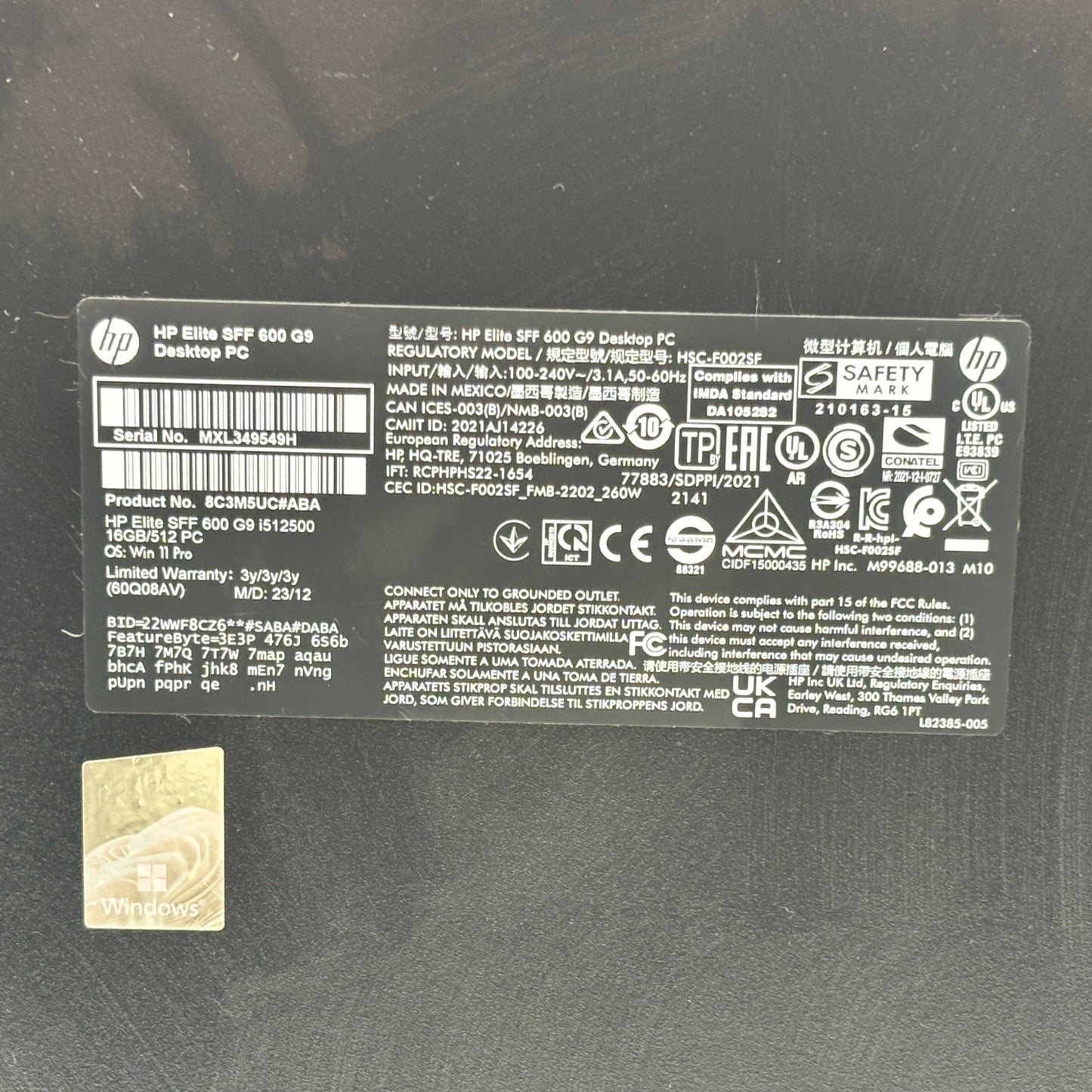 HP Elite SFF 600 G9 Desktop PC HSC-F002SF i5-12500 3.00GHz 16GB RAM 512GB SSD