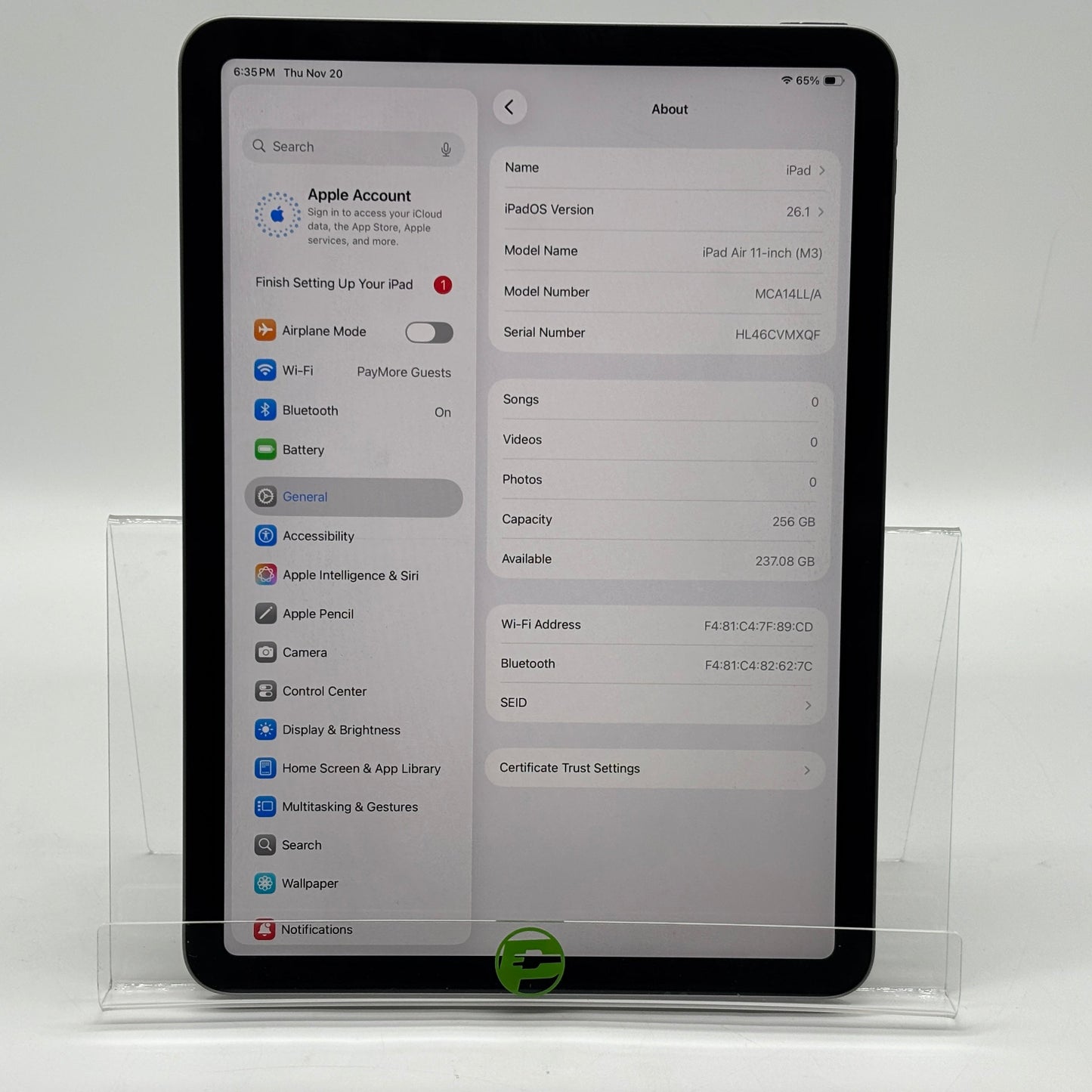 WiFi Only Apple iPad Air 11" M3 256GB Space Gray MCA14LL/A