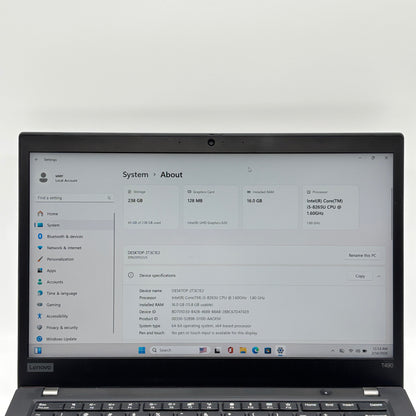 Lenovo ThinkPad T490 20N20032US 14" i5-8265U 1.8GHz 16GB RAM 256GB SSD