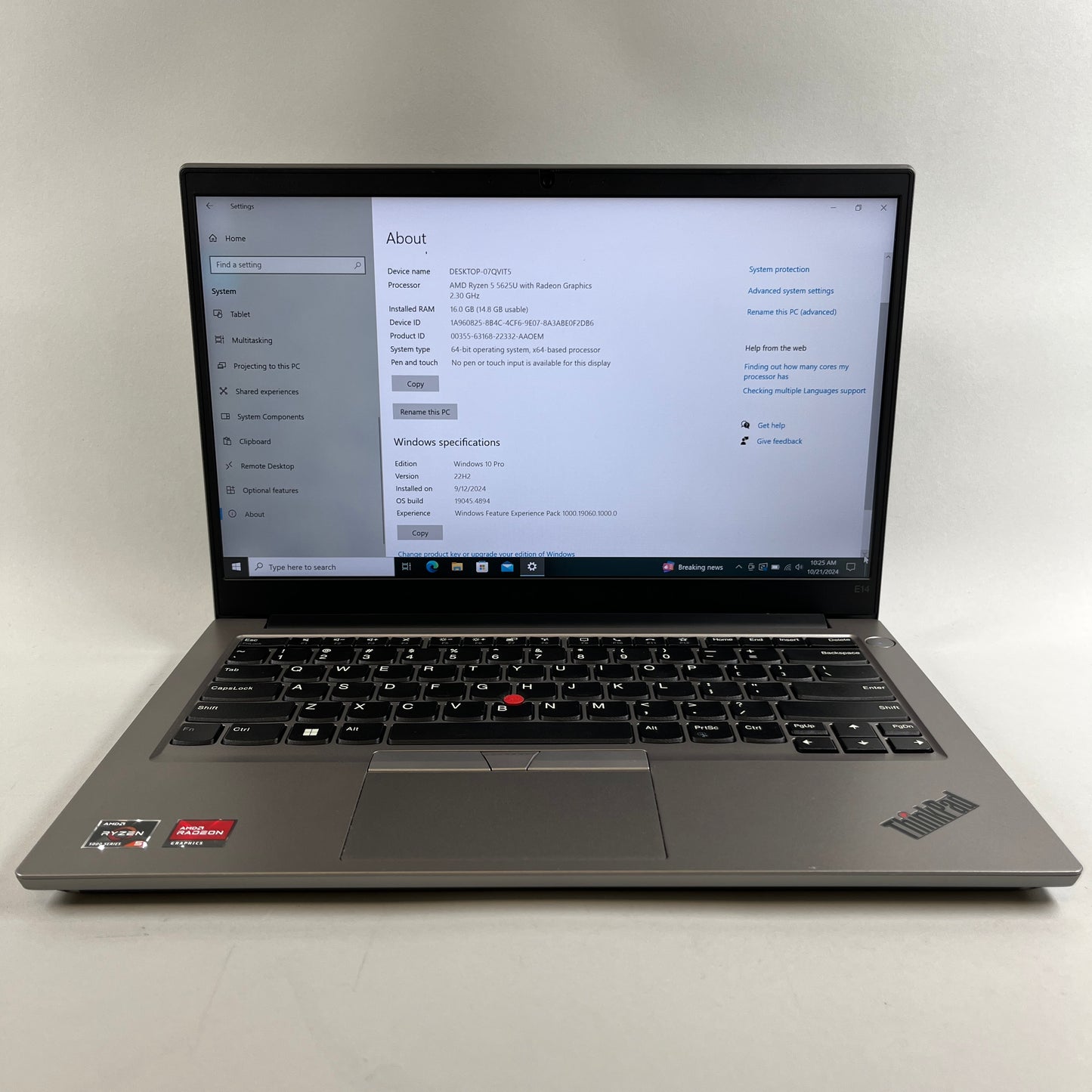 Lenovo ThinkPad E14 Gen 4 14" Ryzen 5 5625U 2.3GHz 16GB RAM 256GB SSD