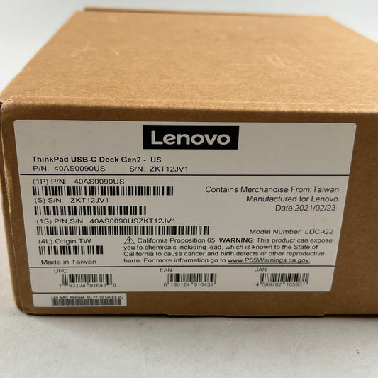 New Lenovo ThinkPad USB-C Dock Gen2 Docking Station 40AS0090US