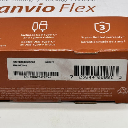 New Toshiba Canvio Flex External Hard Drive DTX140