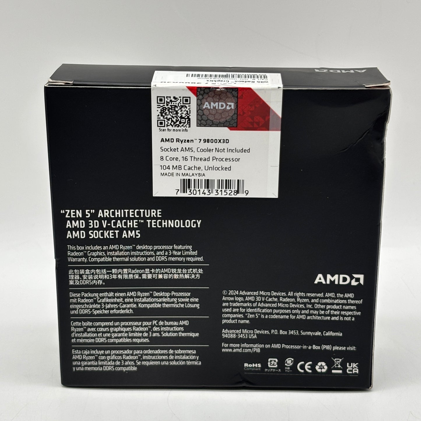 AMD Ryzen 7 9800X3D 5.20GHz 8 Core 100-000001084 16 Thread AM5