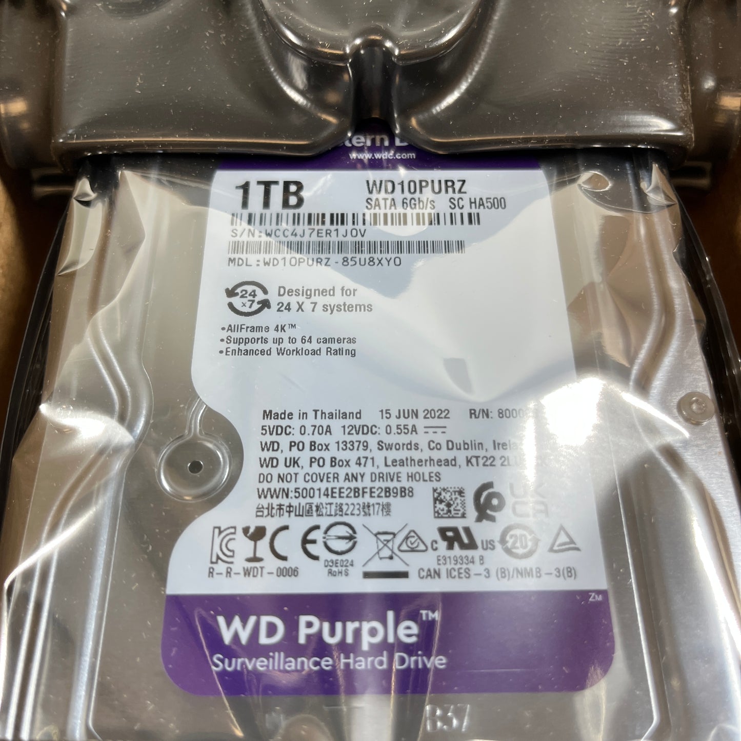 New Western Digital WD Purple Pro Surveillance HDD 1TB WD10PURZ