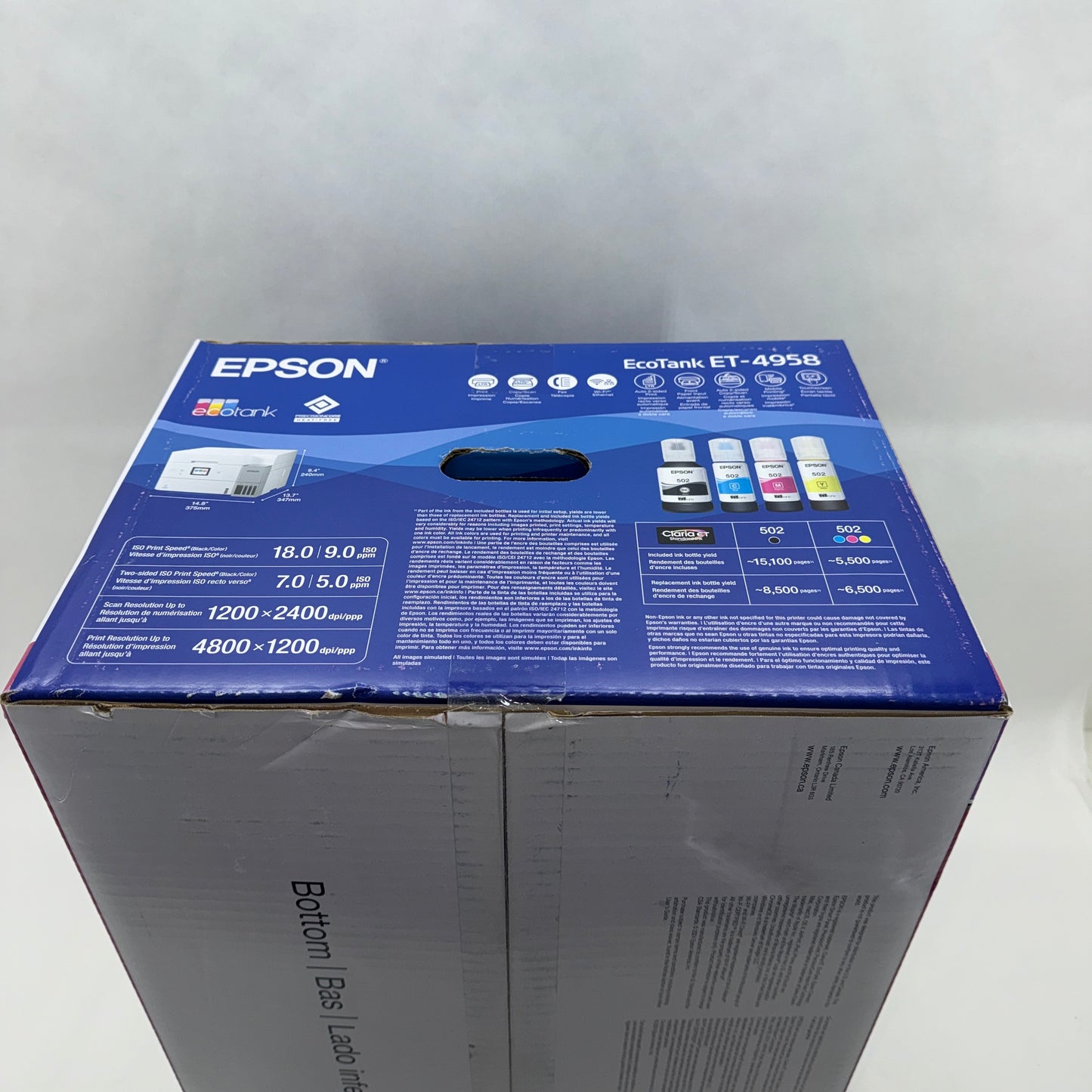 New Epson EcoTank ET-4958 Wireless All-in-One Color Supertank Printer White