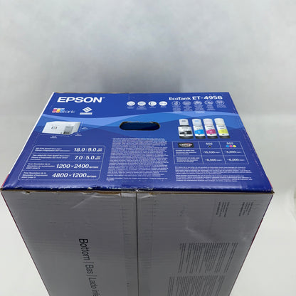 New Epson EcoTank ET-4958 Wireless All-in-One Color Supertank Printer White