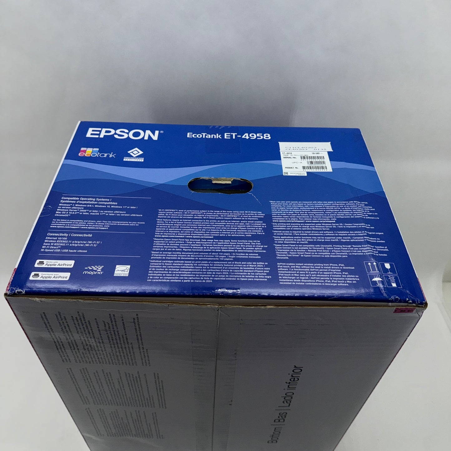 New Epson EcoTank ET-4958 Wireless All-in-One Color Supertank Printer White