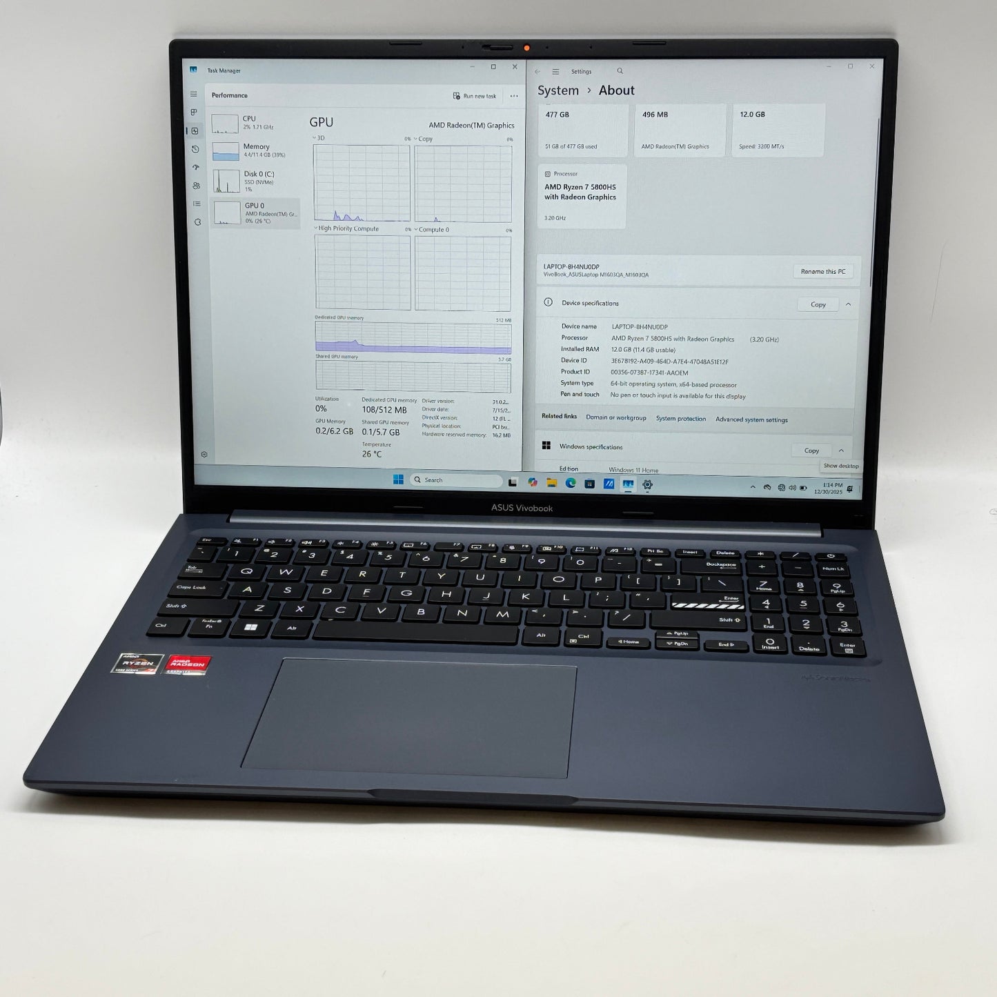 Asus Vivobook M1603Q 16" Ryzen 7 5800HS 3.2GHz 12GB RAM 512GB SSD