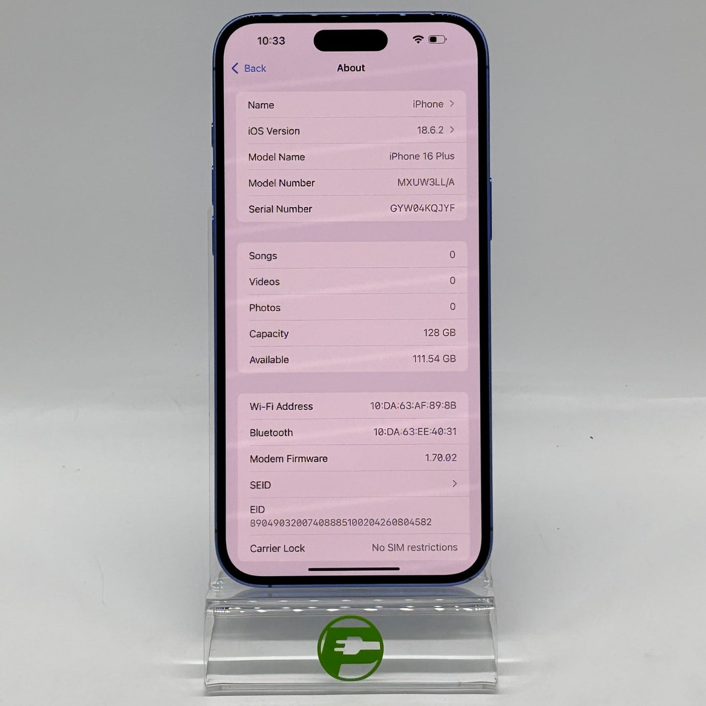 Unlocked Apple iPhone 16 Plus 128GB Blue MXUW3LL/A